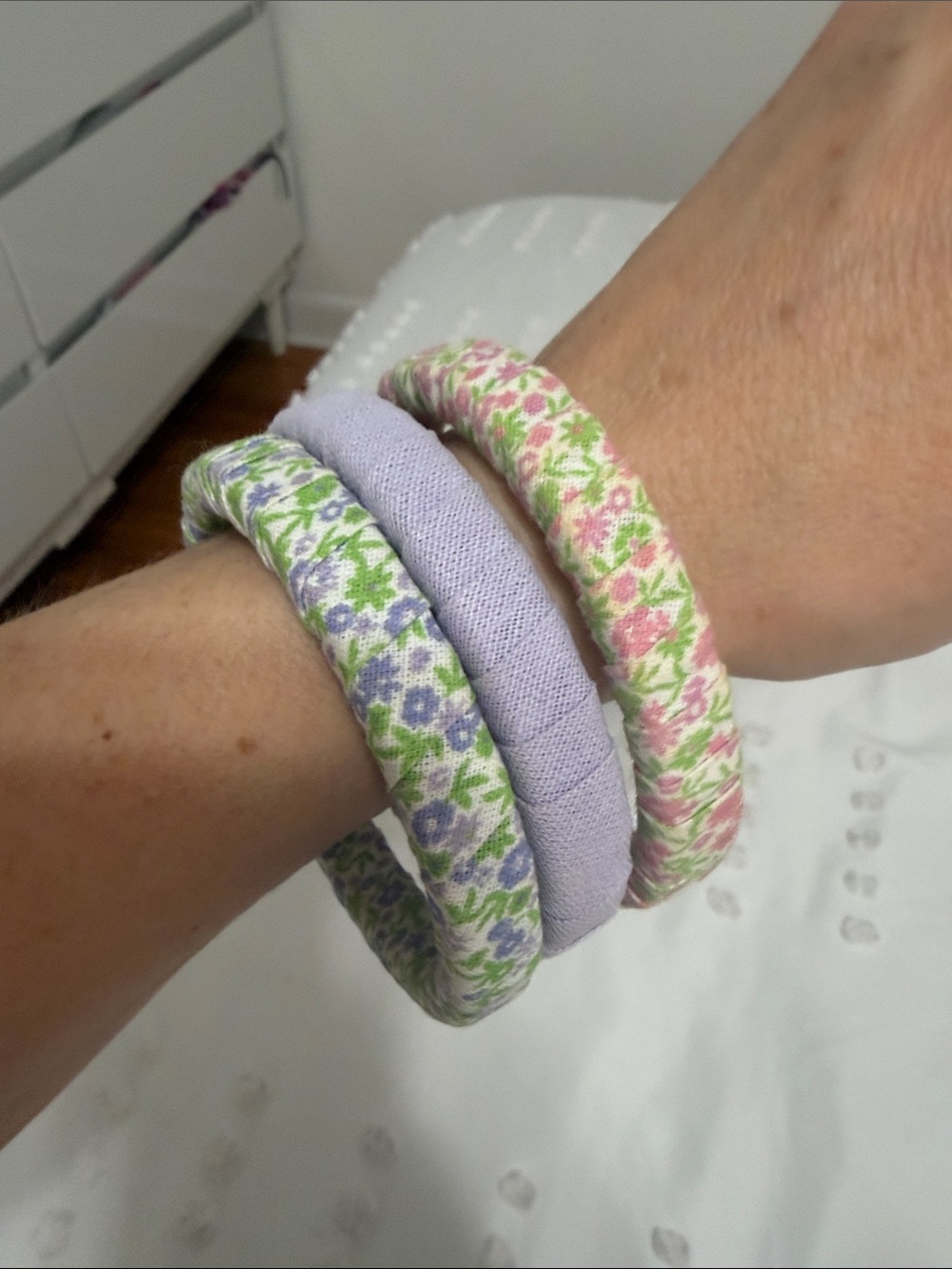 Set of 3 Floral & Lavender Fabric Bangle Bracelets